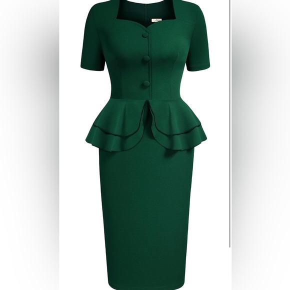 NWT AISIRE Women's 1940s Vintage Square Peplum Bodycon Cocktail Dress, Size XL - Picture 2 of 13